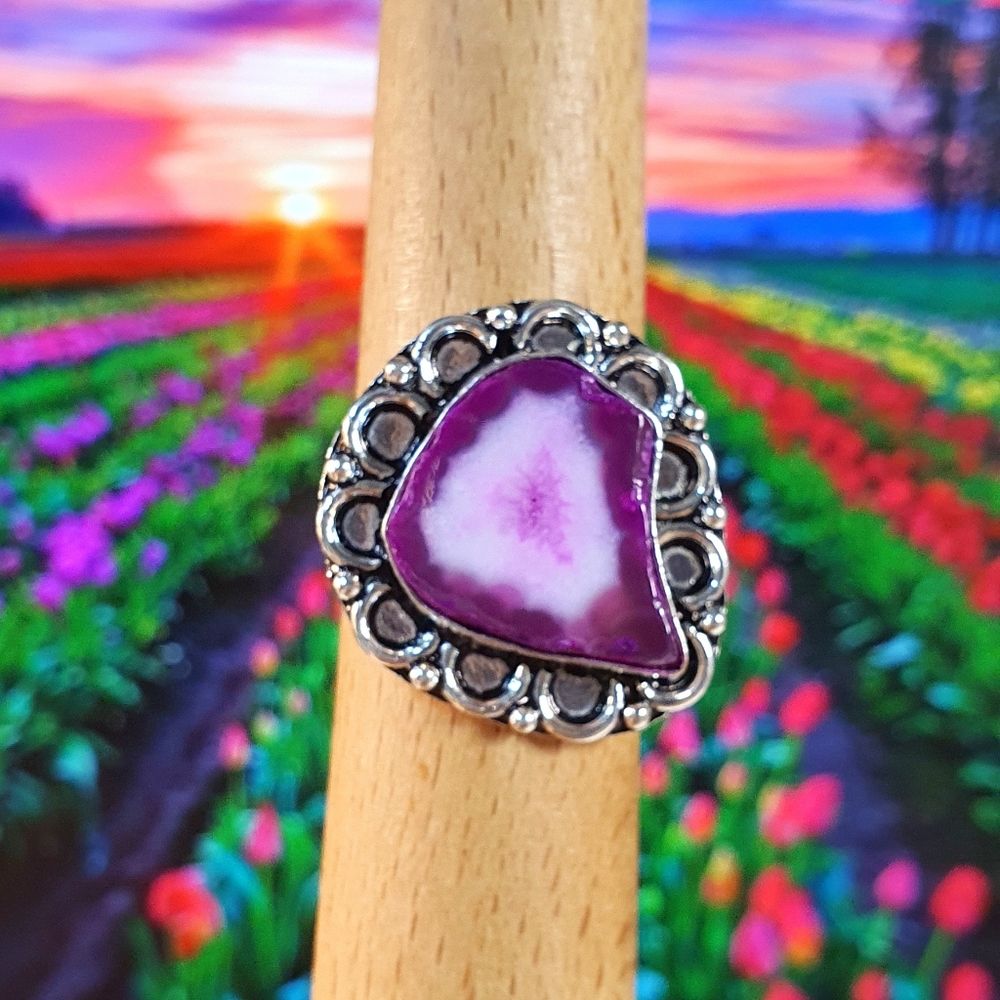 Purple Pink Quartz Gemstone Sterling Silver Plated Ring Size 9